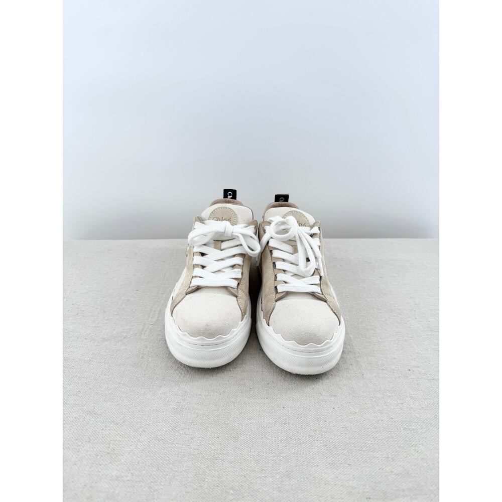 Chloe Lauren Logo Embroidery Canvas and Suede Sneakers White Women's EU 38 - Picture 5 of 11